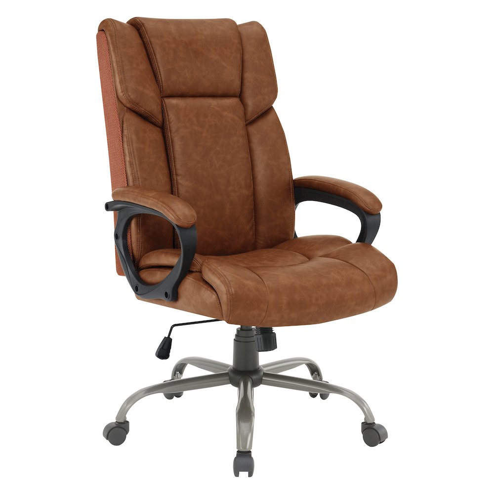 High-Back in Saddle Faux Leather Executive Chair with Padded Arms