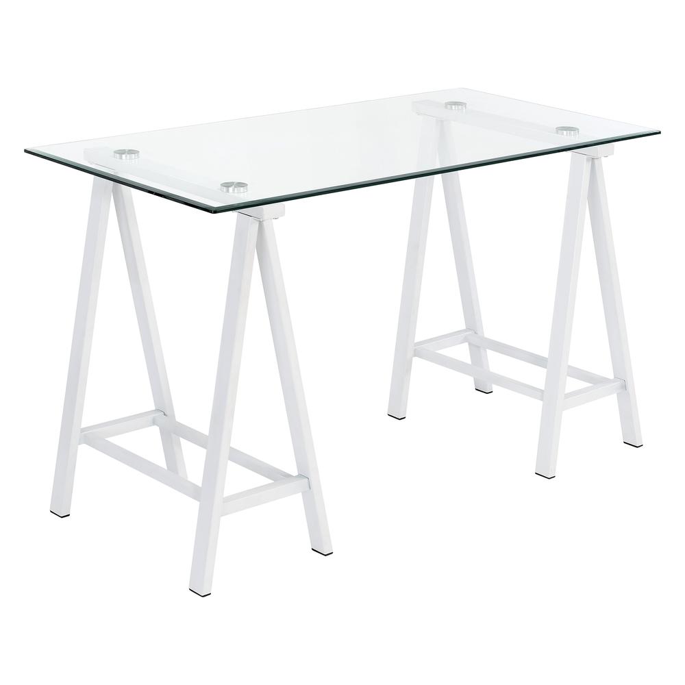 Middleton Desk with Clear Glass Top and White Base