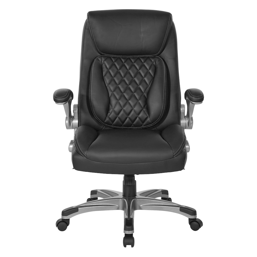 Executive Chair in Black Bonded Leather with Flip Arms
