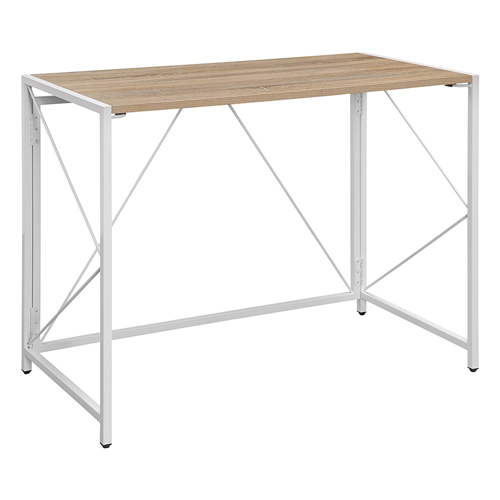 Ravel Tool-less Folding Desk with River Oak Top and White Frame