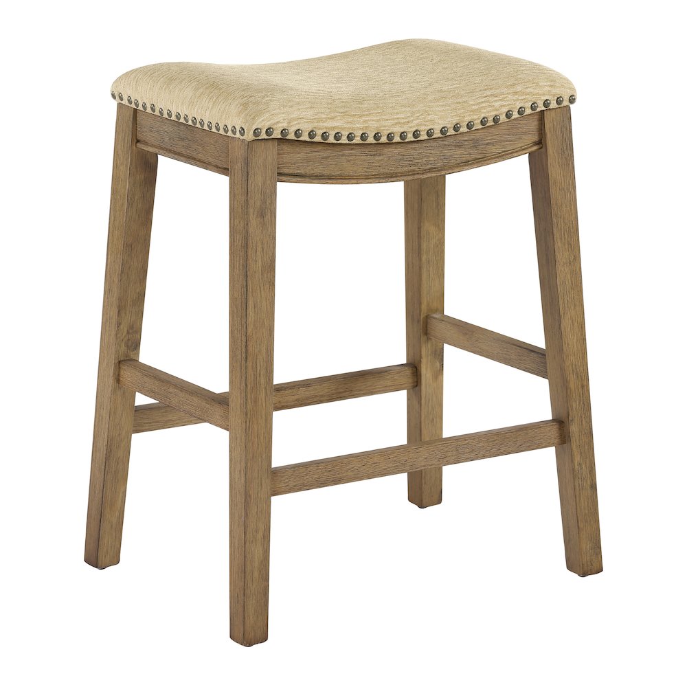 Saddle Stool 24″ in Camel Fabric With Medium Oak Wood Finish 2-Pack