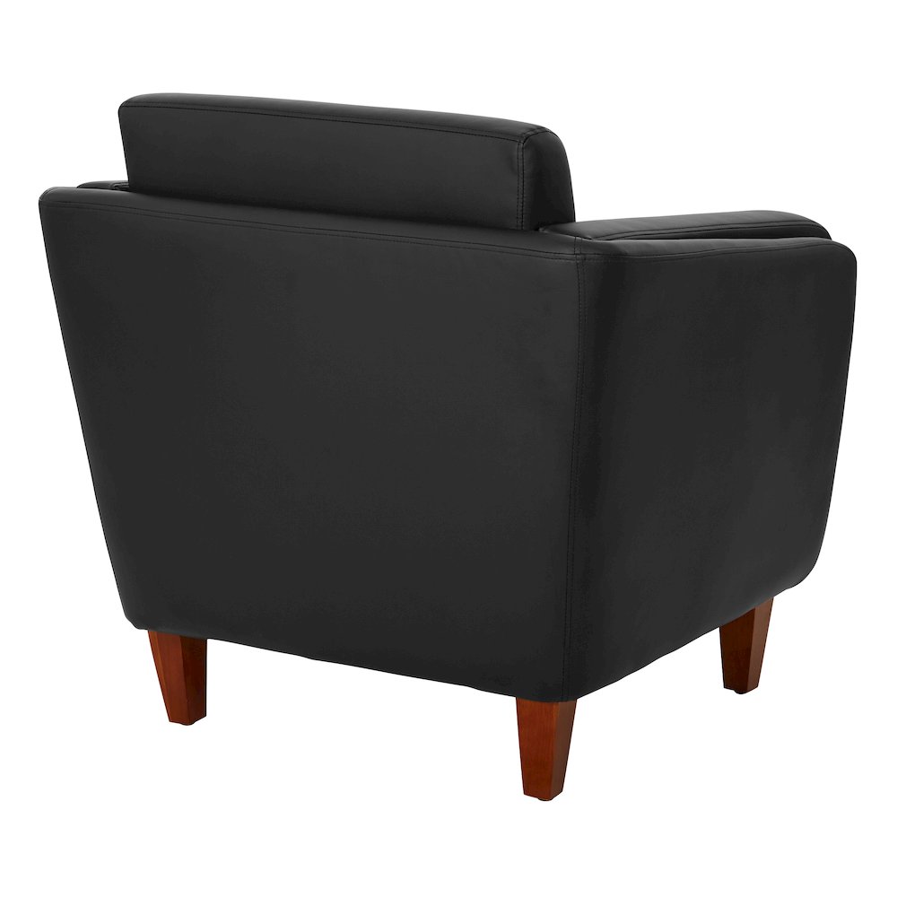 Black Faux Leather Club Chair with Cherry Leg Finish