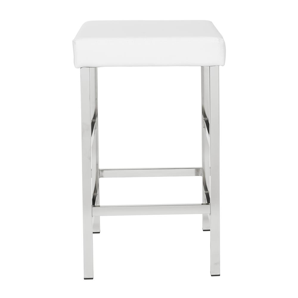 26″ Backless Stool in White Fabric with Polished Chrome Legs