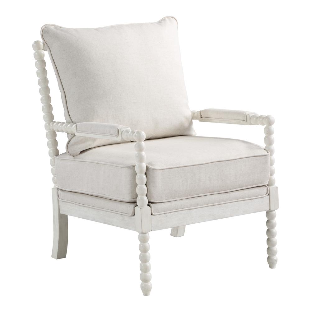 Kaylee Spindle Chair in Linen Fabric with White Frame