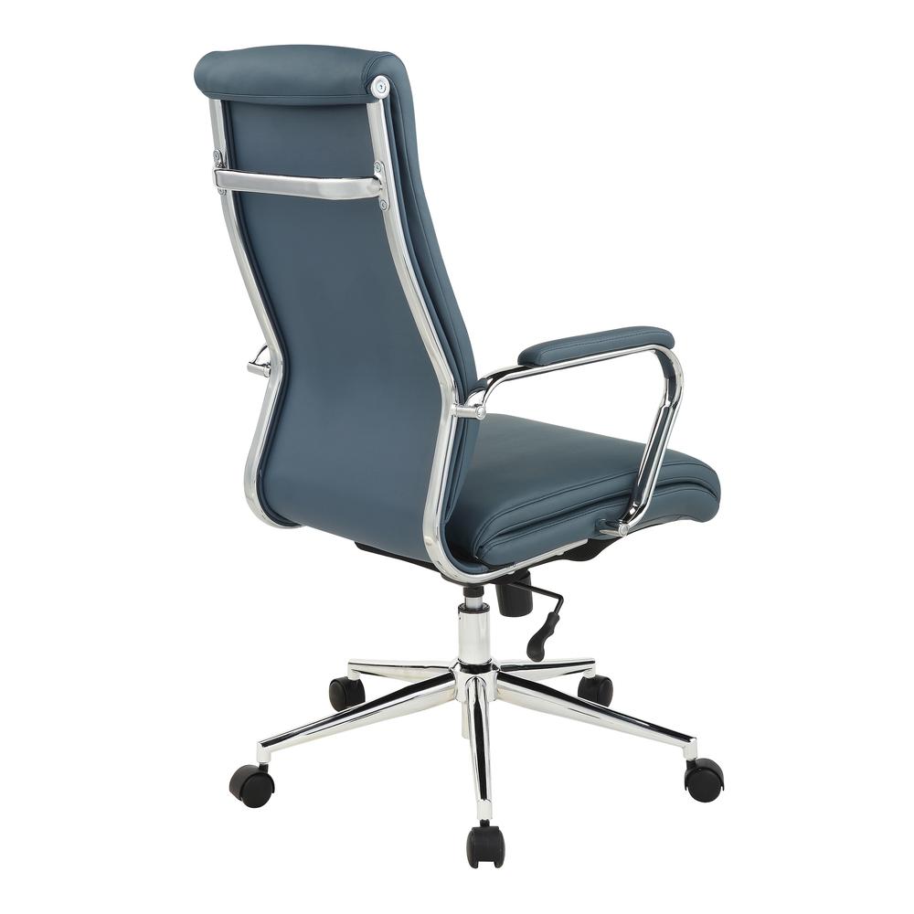 High Back Manager’s Chair with Dillon Blue Antimicrobial Fabric and Chrome Base