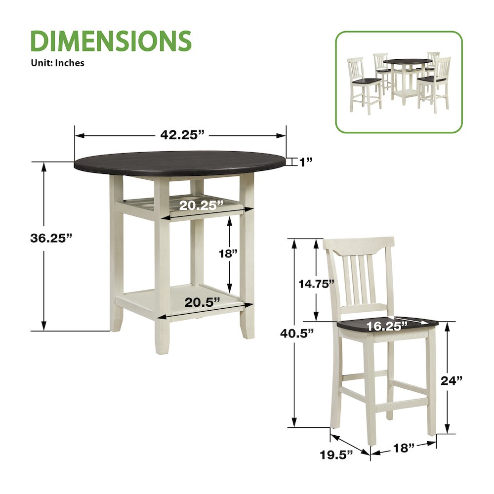 Berkley 5pc Set- Table Chairs in Distressed White Wash and Dark Walnut Finish