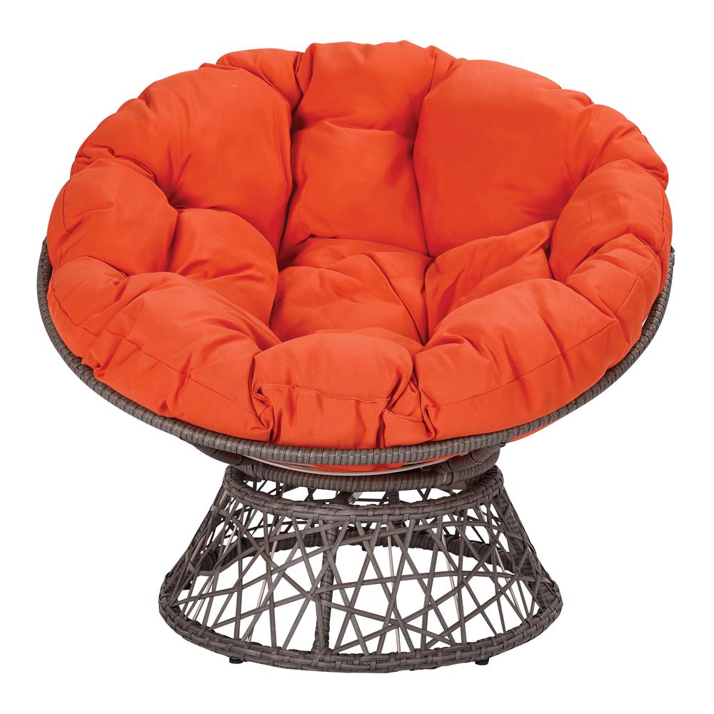 Papasan Chair with Orange cushion and Dark Grey Wicker Wrapped Frame