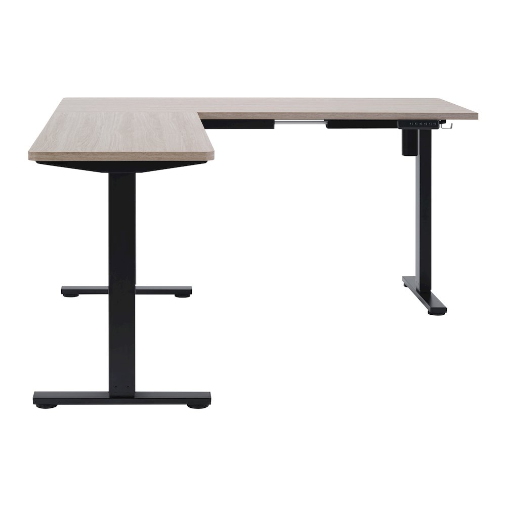Primo 60” Sit/Stand L-Shape Electric Desk with Light Grey Top and Black Base