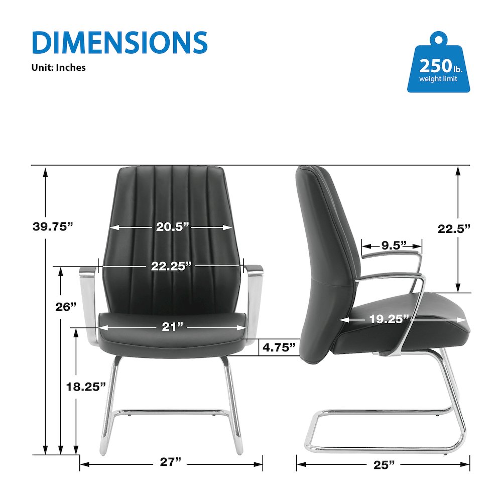 Visitor’s Chair with Fixed Padded Aluminum Arms and Chrome Sled Base