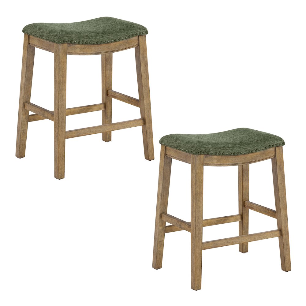 Saddle Stool 24″ in Pine Fabric With Medium Oak Wood Finish 2-Pack