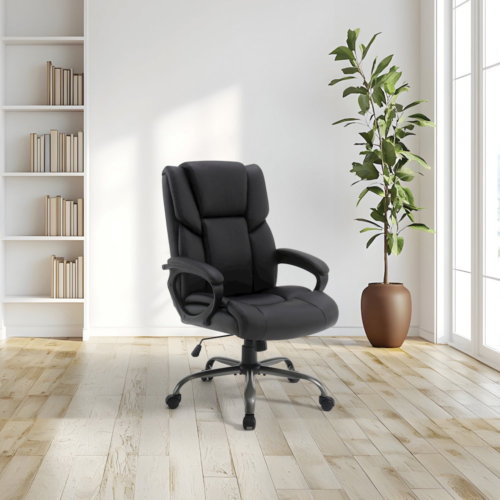 Mid-Back in Black Faux Leather Executive Chair with Padded Arms