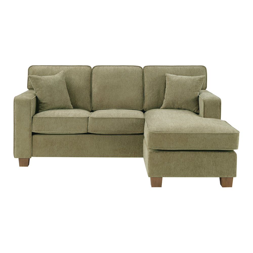 Sectional in Sea Green fabric with 2 Pillows and Medium Oak Finished Wood Legs