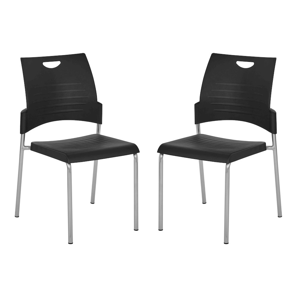 Straight Leg Stacking Chair With Black Plastic Seat & Back