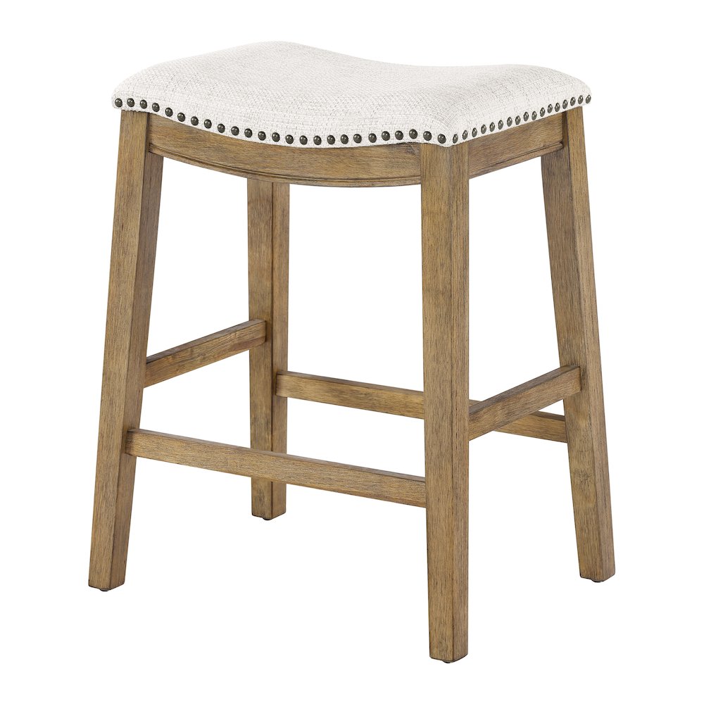 Saddle Stool 24″ in Linen Fabric With Medium Oak Wood Finish 2-Pack