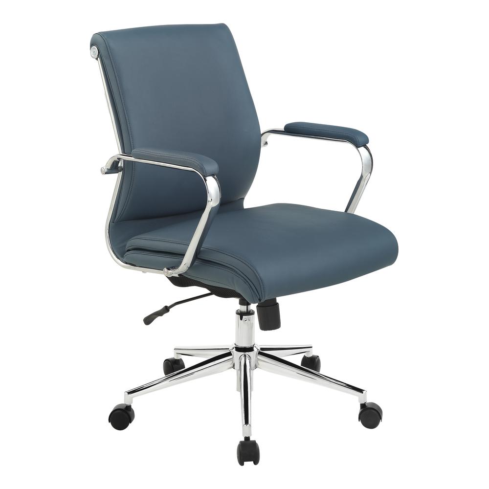 Mid Back Manager’s Chair with Dillon Blue Antimicrobial Fabric and Chrome Base