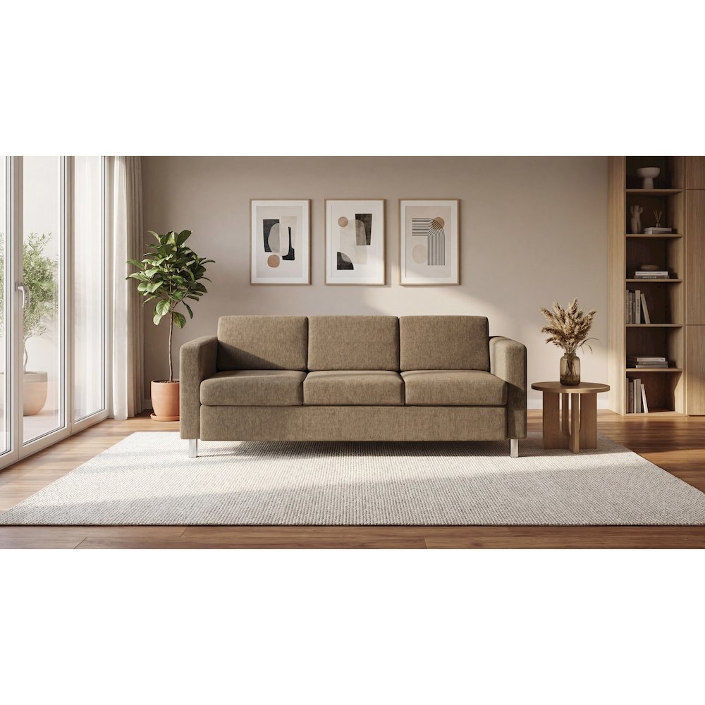 Pacific Sofa in Taupe Fabric with Chrome Legs