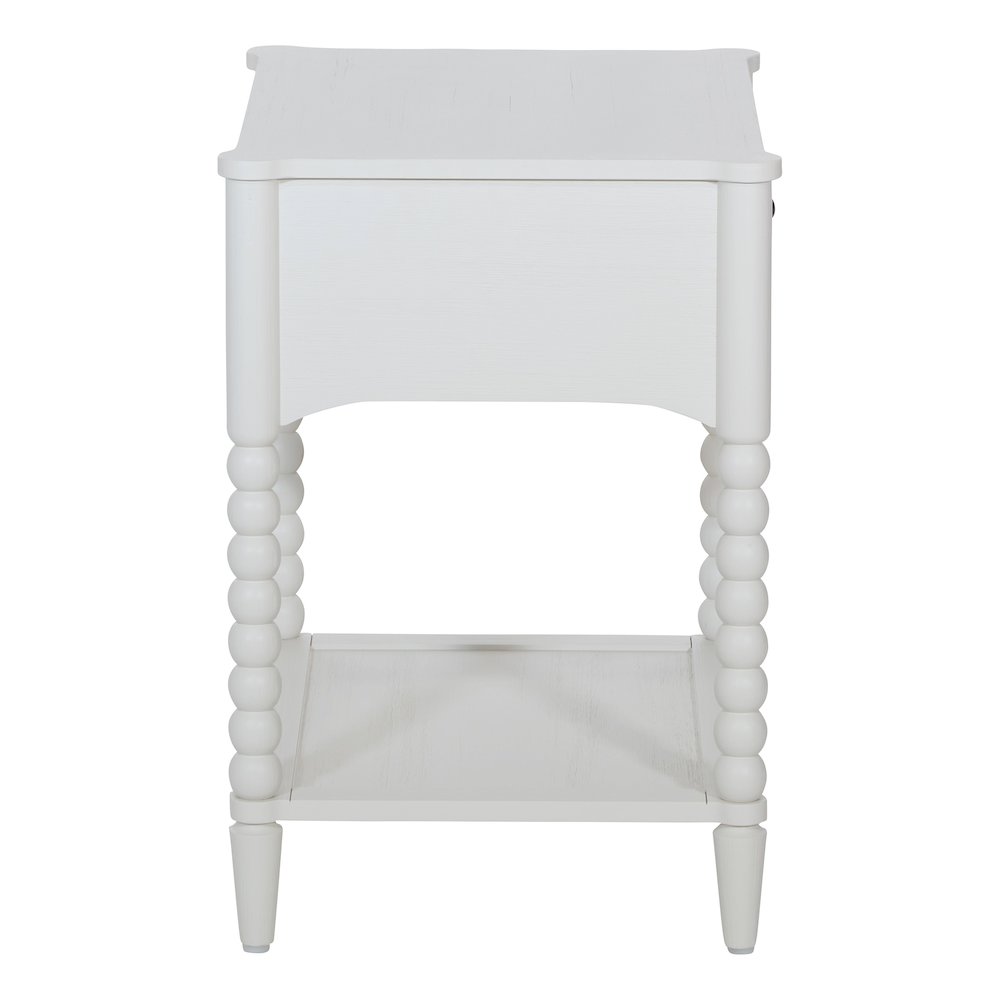 Spindle Single Drawer Night Stand in Sandcastle Antique White Finish