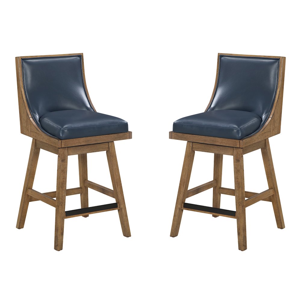 Darnel 26″ Swivel Counter Stool 2-Pack in Navy Faux Leather