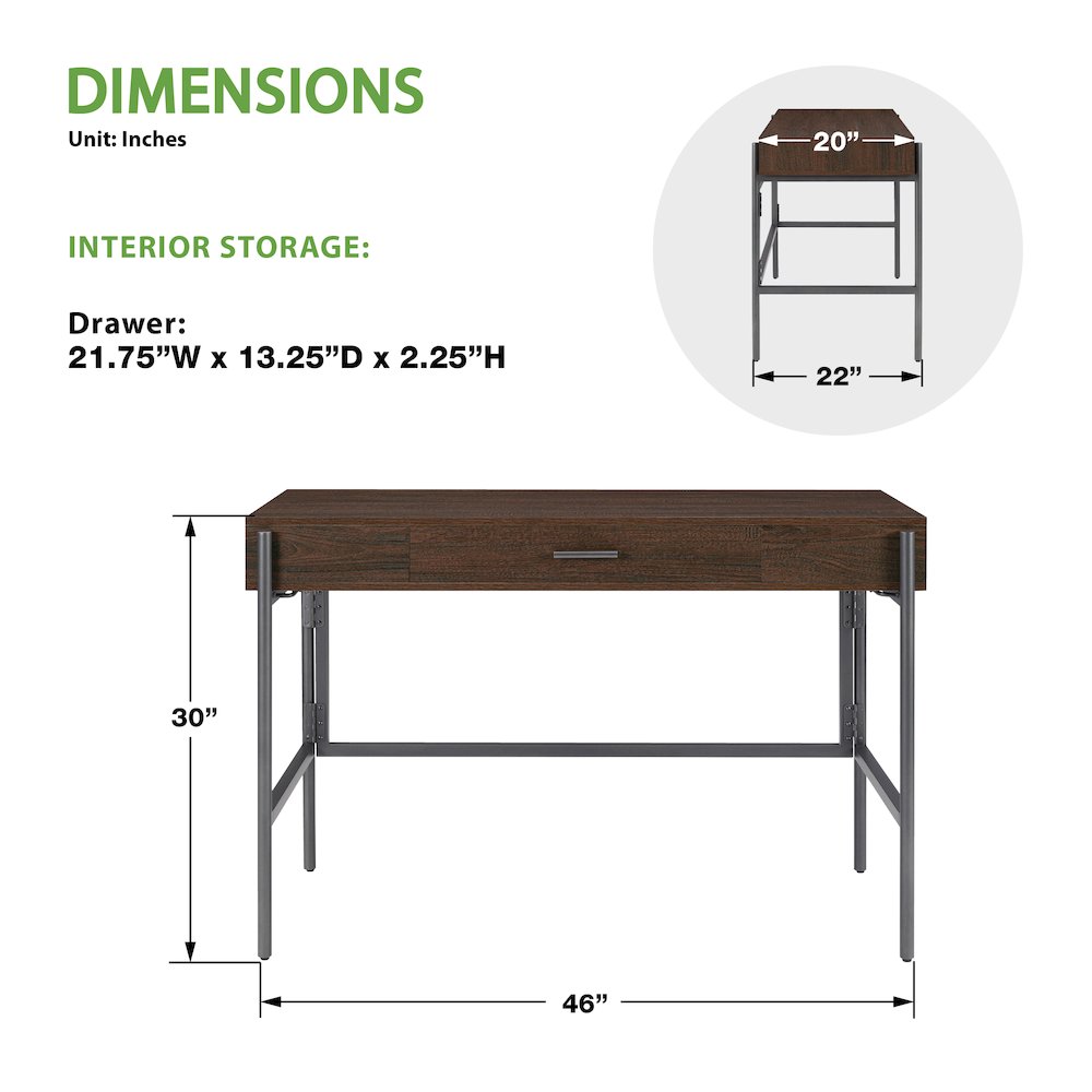 Sedona 46″ Writing Desk with Drawer in Elegant Walnut Finish
