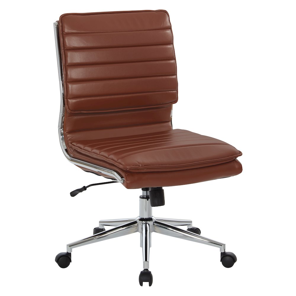 Armless Mid-Back Manager’s Faux Leather Chair in Saddle