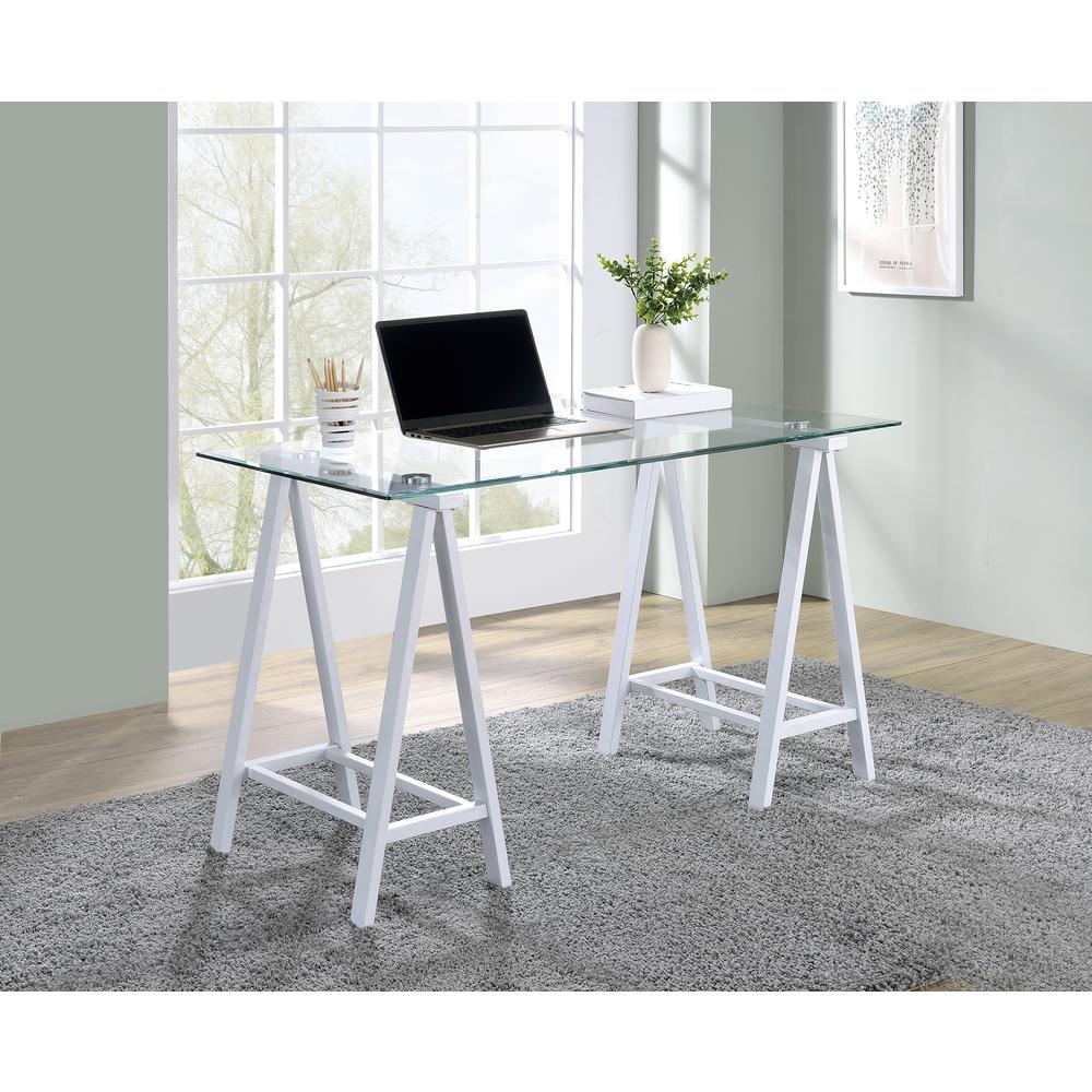 Middleton Desk with Clear Glass Top and White Base