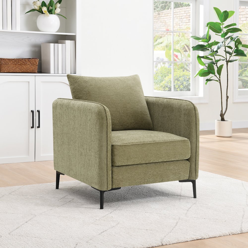 Newhaven Accent Chair in Sea Green Fabric with Black Metal Legs