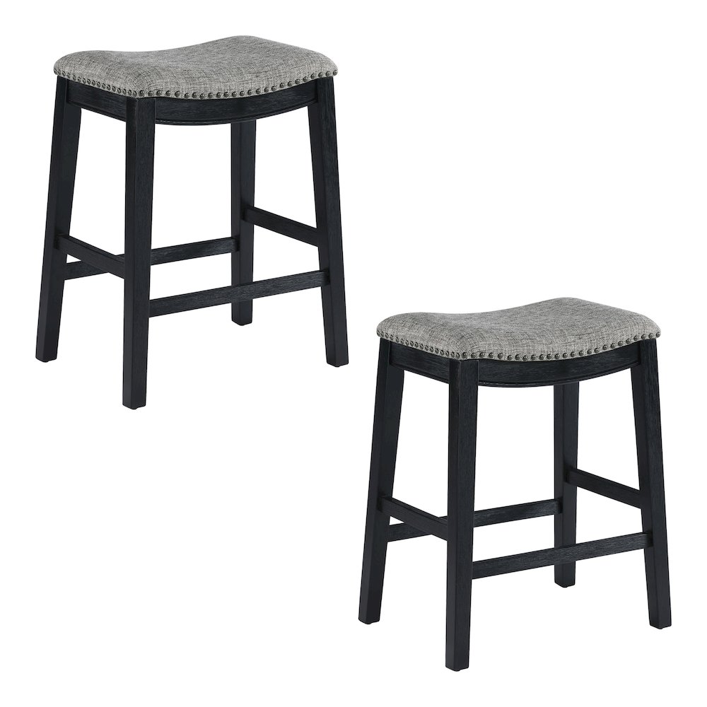 Saddle Stool 24″ in Graphite Fabric With Black Wood Finish 2-Pack