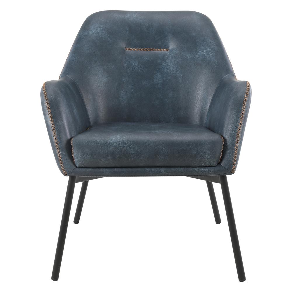 Brooks Accent Chair in Navy Faux Leather with Gold Stitch and Black Legs