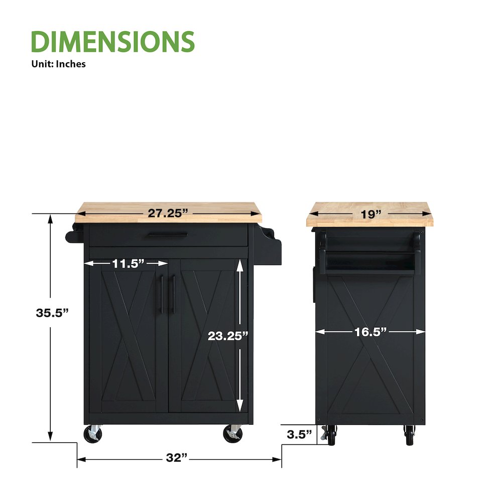 Bolten Kitchen Cart in Black Finish