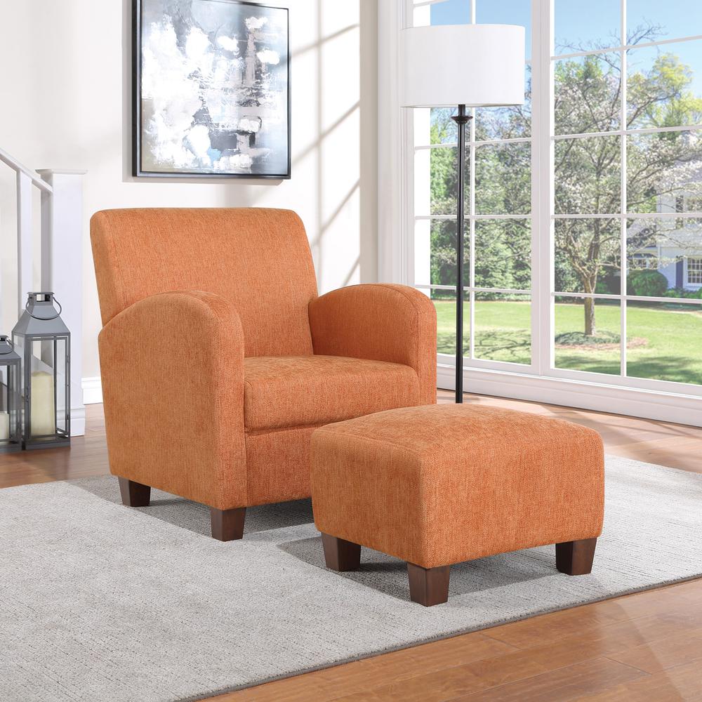 Aiden Chair & Ottoman Herringbone Orange with Medium Espresso Legs