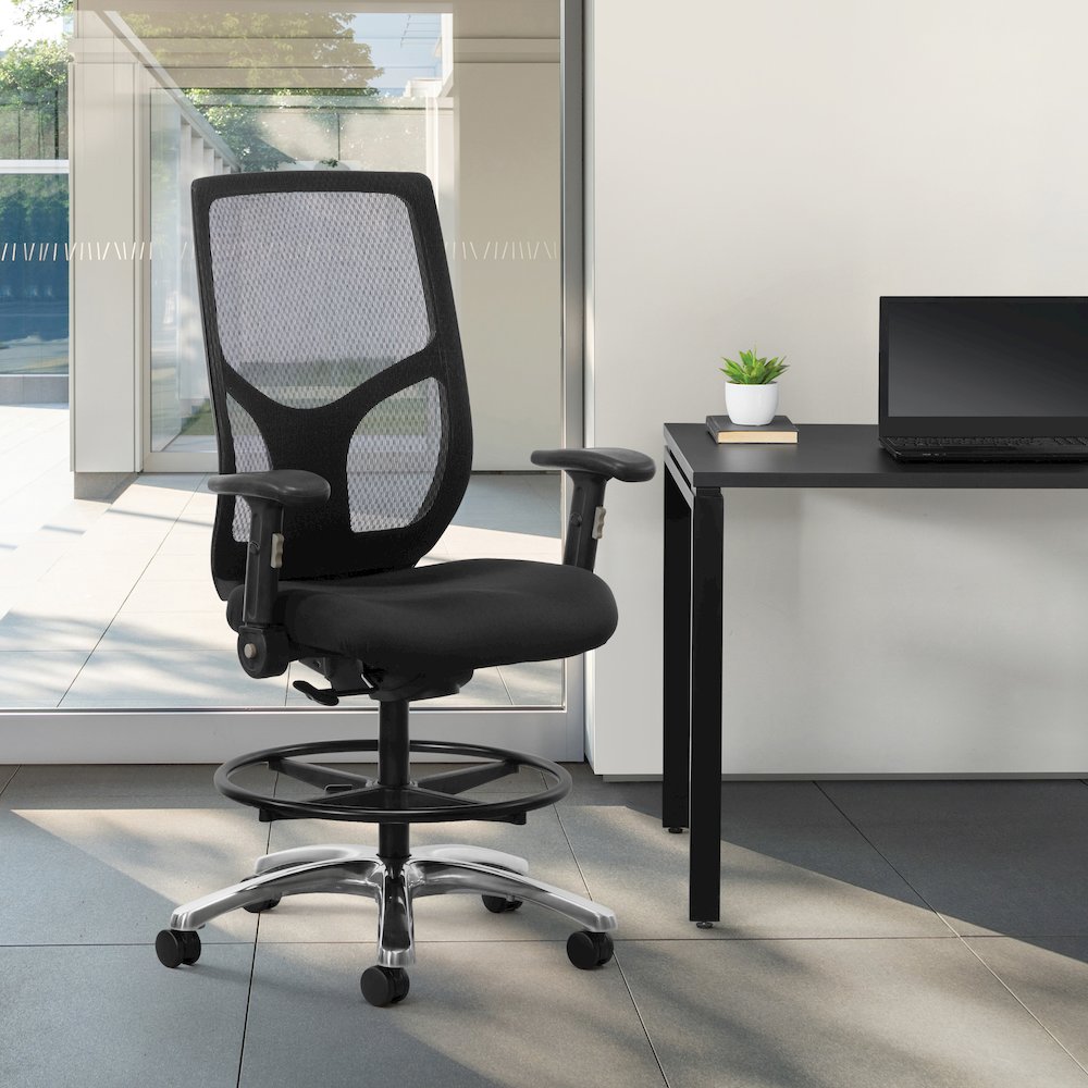 ProGrid Mesh Back Drafting Chair in  FreFlex Coal Fabric with Padded Seat