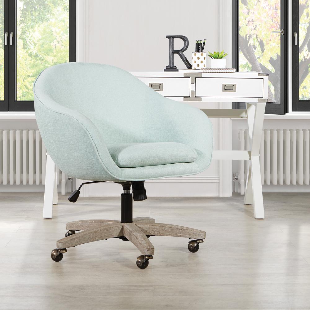 Nora Office Chair in Mint Fabric with Grey Brush Wood Base KD