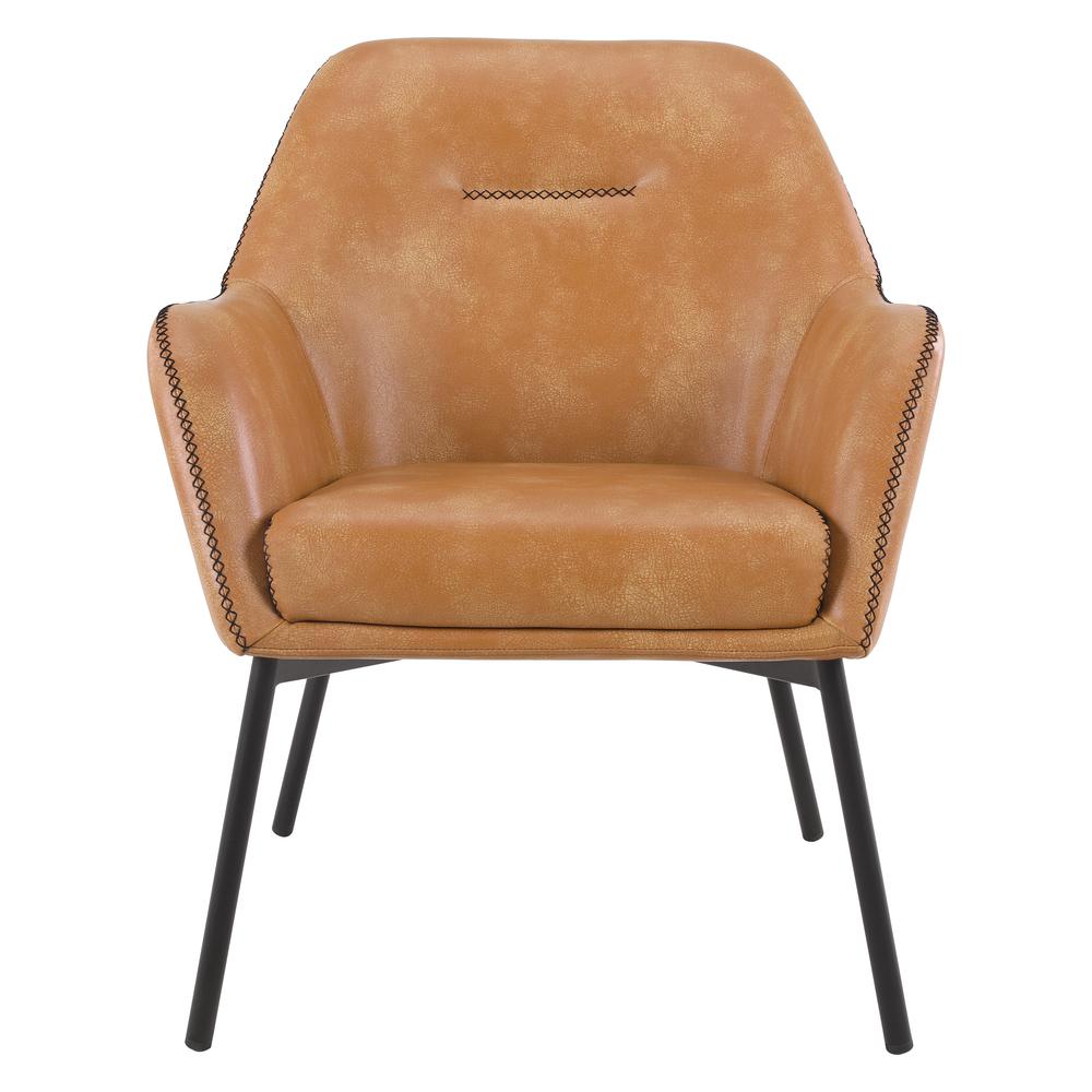 Brooks Accent Chair in Sand Faux Leather with Black Stitch and Black Legs