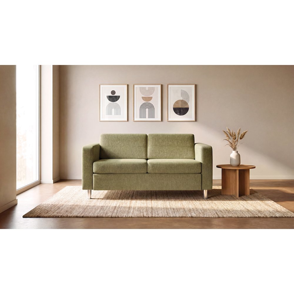 Pacific Loveseat in Sea Green Fabric with Chrome Legs