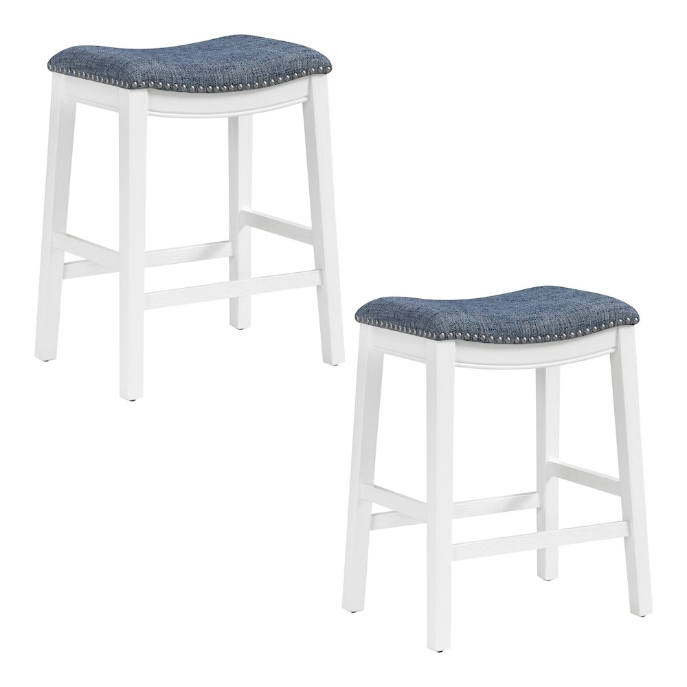 Saddle Stool 24″ in Indigo Fabric With White Wood Finish 2-Pack