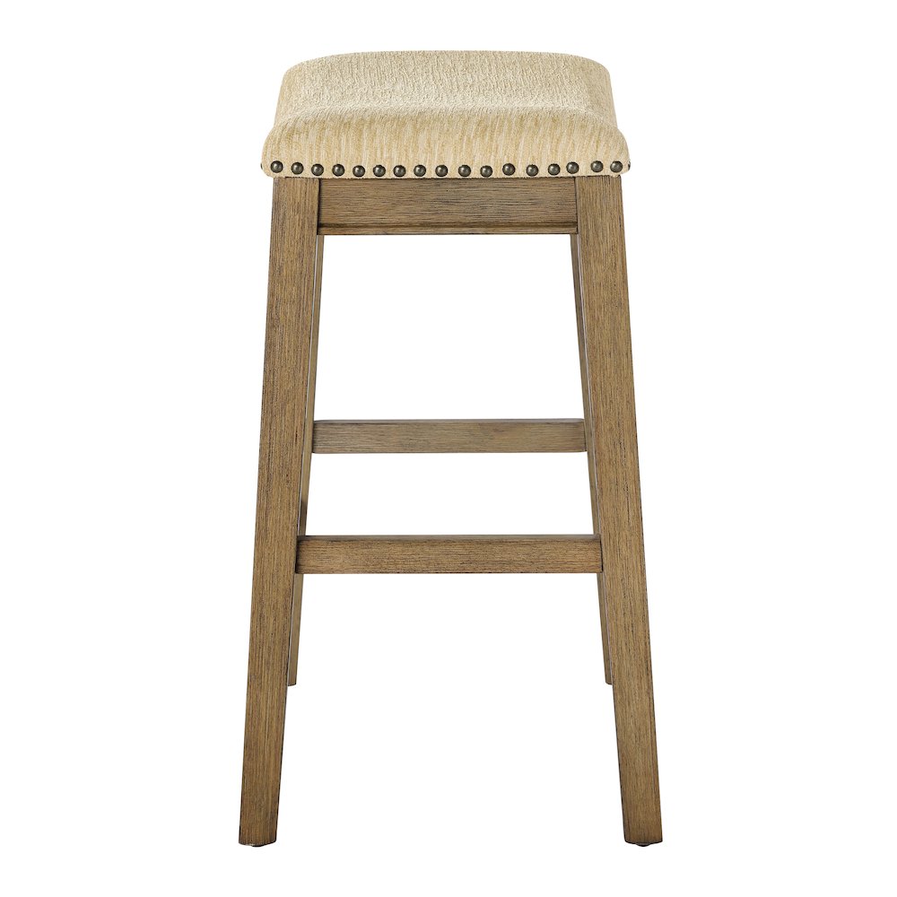 Saddle Stool 24″ in Camel Fabric With Medium Oak Wood Finish 2-Pack