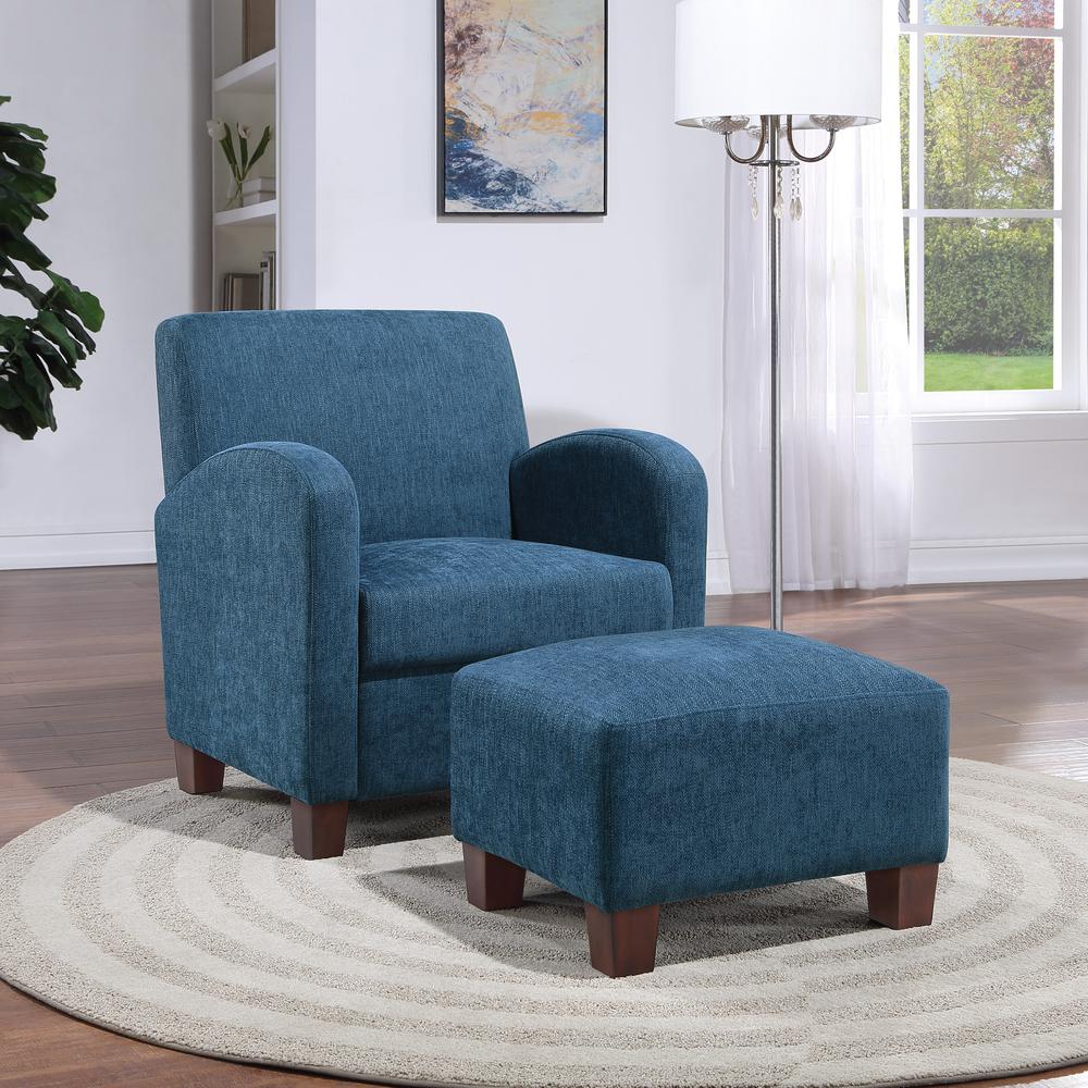 Aiden Chair & Ottoman Herringbone Navy with Medium Espresso Legs