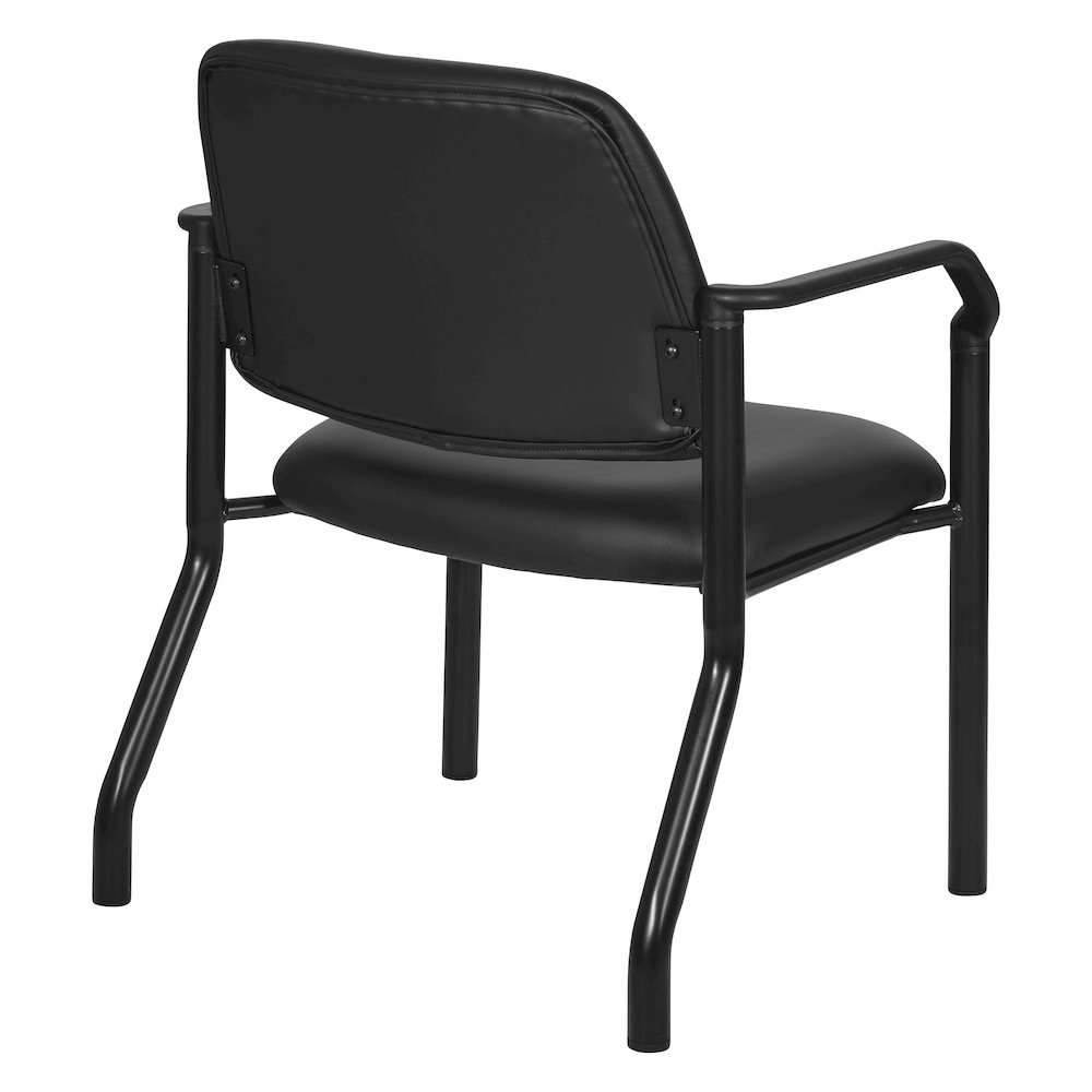 Big & Tall Guest Chair in Black Faux Leather with PU Arms and Black Metal Frame