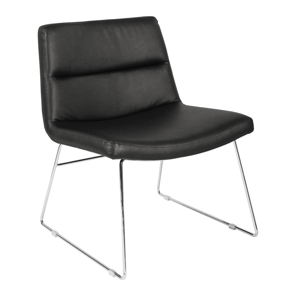 Thompson Chair in Black Faux Leather with Chrome Sled Base