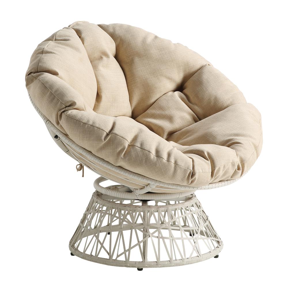 Papasan Chair with Cream Round Pillow Cushion and Cream Wicker Weave