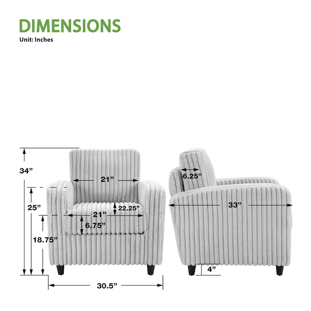 Venus Club Chair in Fog Cord Fabric and Dark Espresso Finish Legs