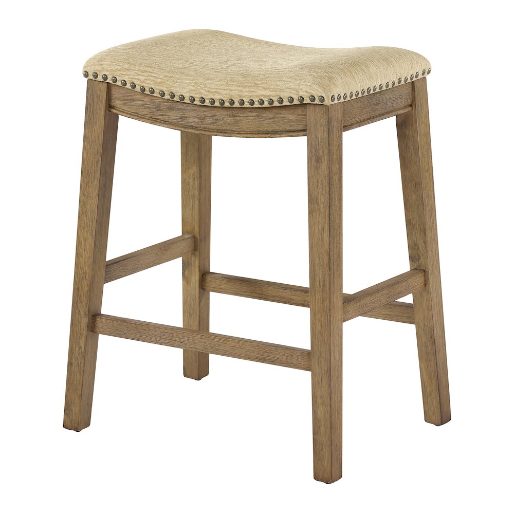 Saddle Stool 24″ in Camel Fabric With Medium Oak Wood Finish 2-Pack