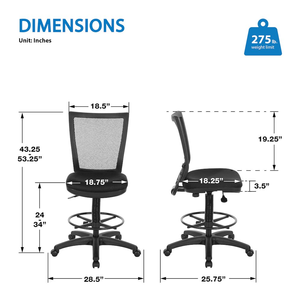 Soft PU Padded Back Frame with Breathable ProGrid Mesh Back Drafting Chair
