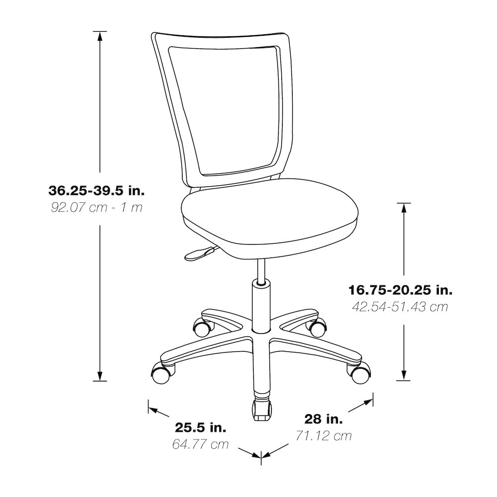 Worksmart Height Adjustable Armless Task Chair with Breathable Mesh Back