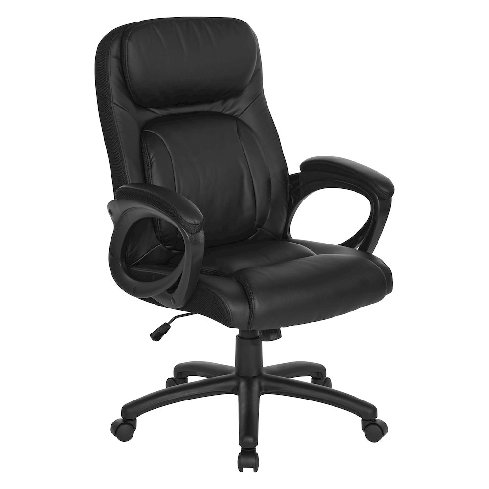 BlackFaux Leather Manager’s Chair with Padded Arms and Black Nylon Base