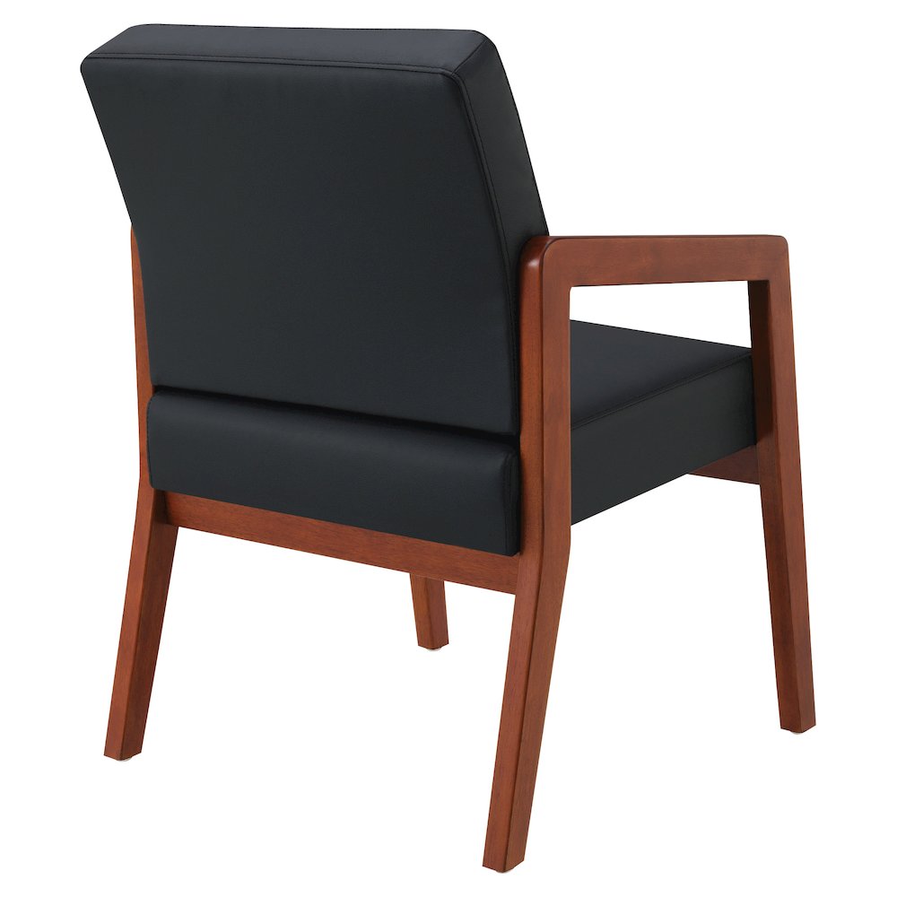Back Faux Leather with Cherry Finish Visitor’s Chair with Memory Foam Seat