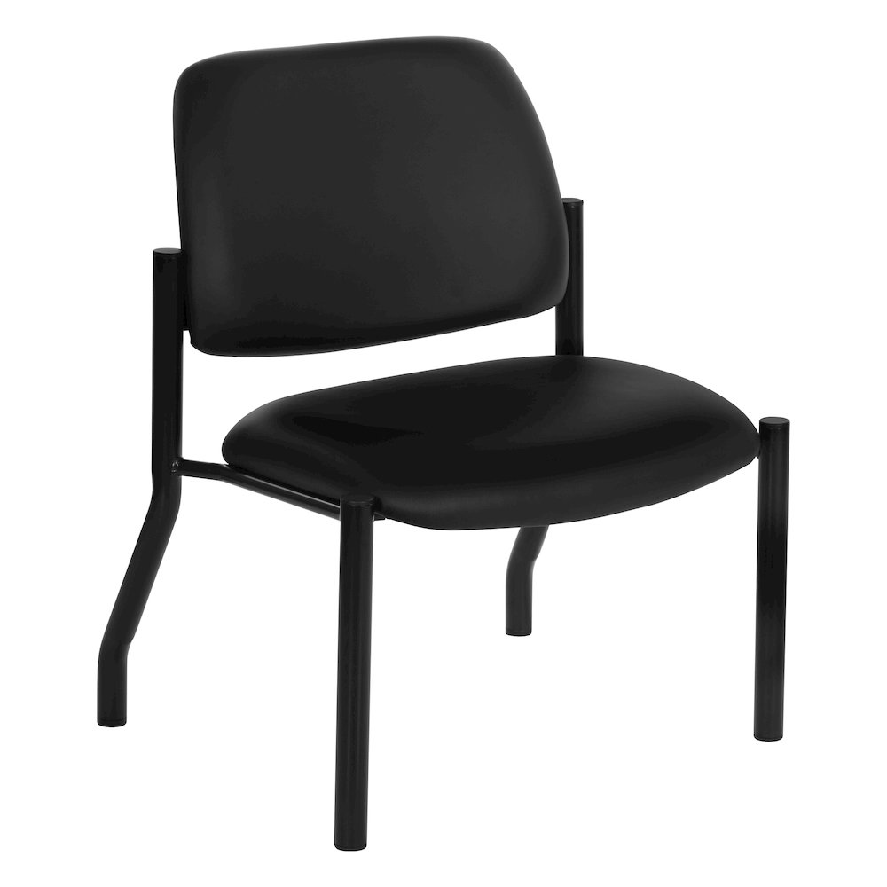 Big & Tall Armless Guest Chair in Black Faux Leather with Black Metal Frame