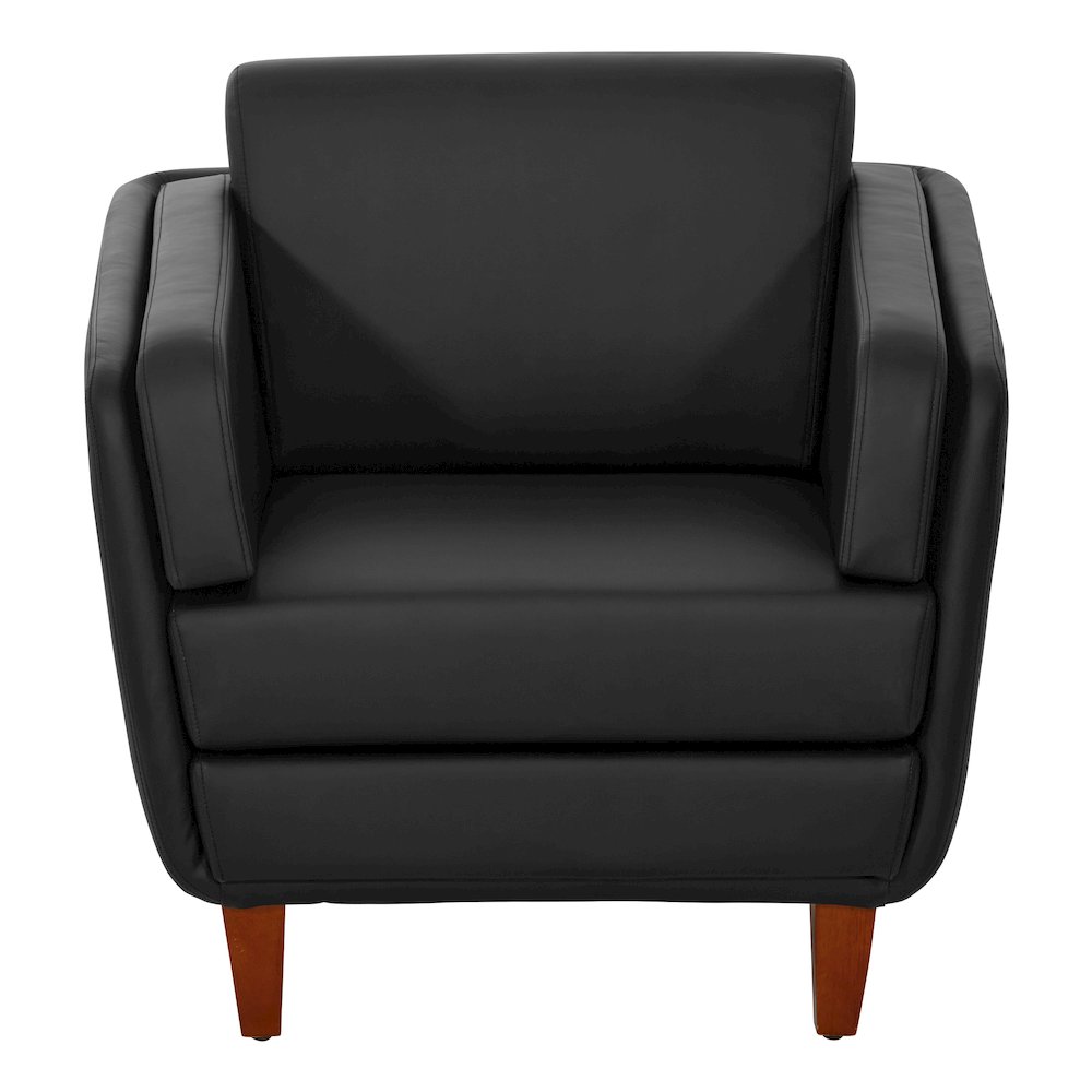 Black Faux Leather Club Chair with Cherry Leg Finish