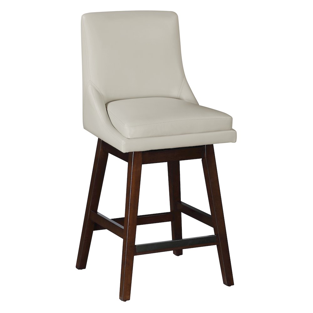 Allingham 27″ Swivel Counter Stool with Dark Walnut Legs in Cream Faux Leather