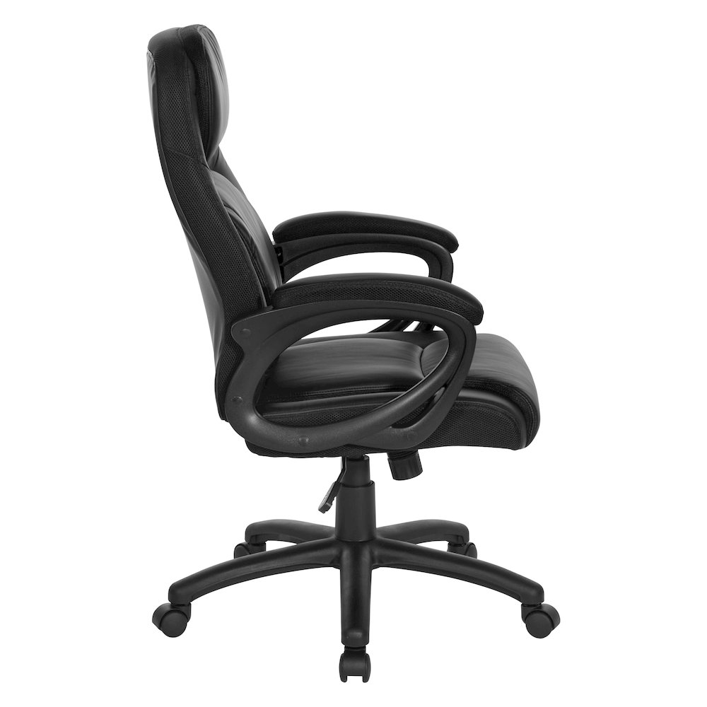 BlackFaux Leather Manager’s Chair with Padded Arms and Black Nylon Base